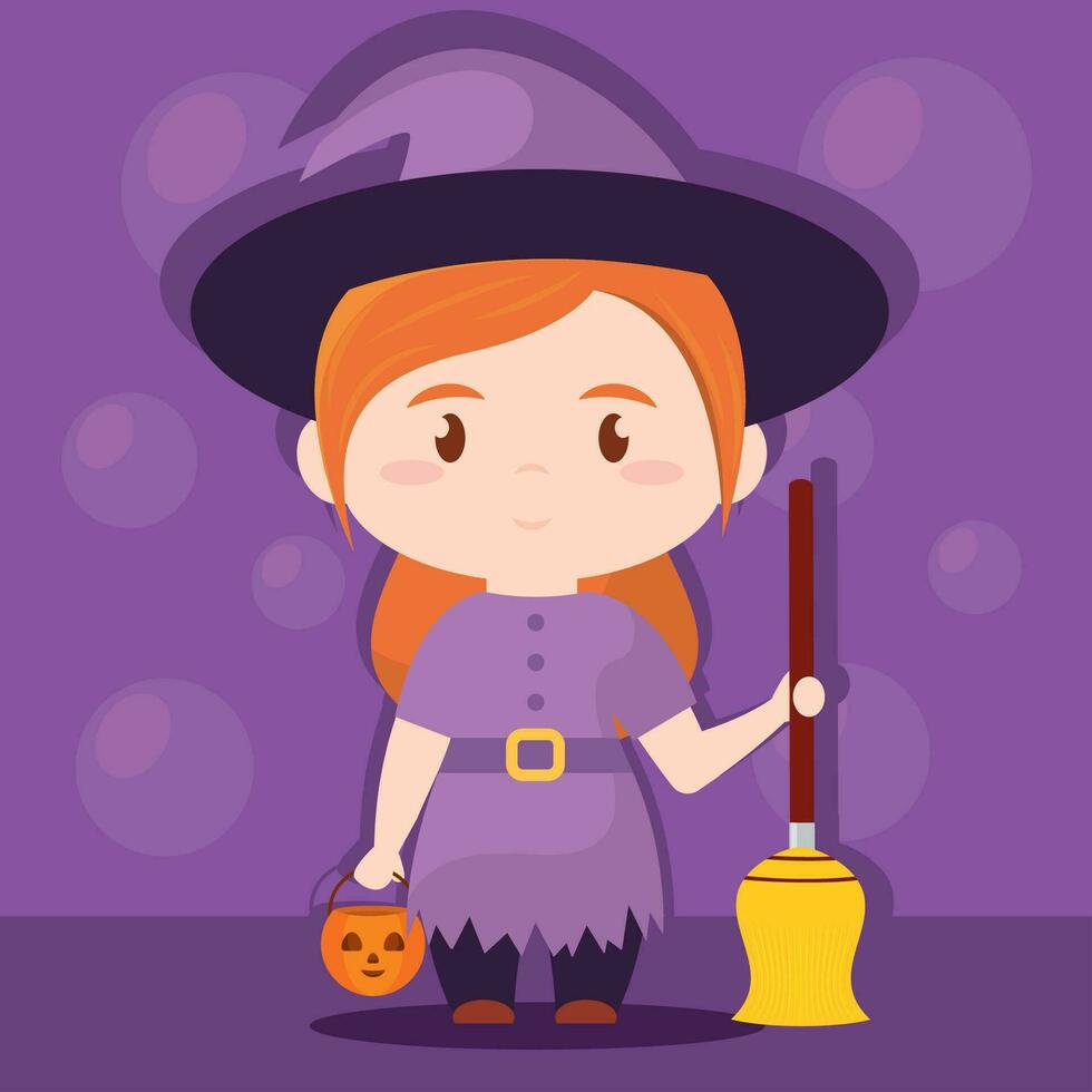 süß kawaii Hexe Kostüm Halloween Jahreszeit Vektor Illustration