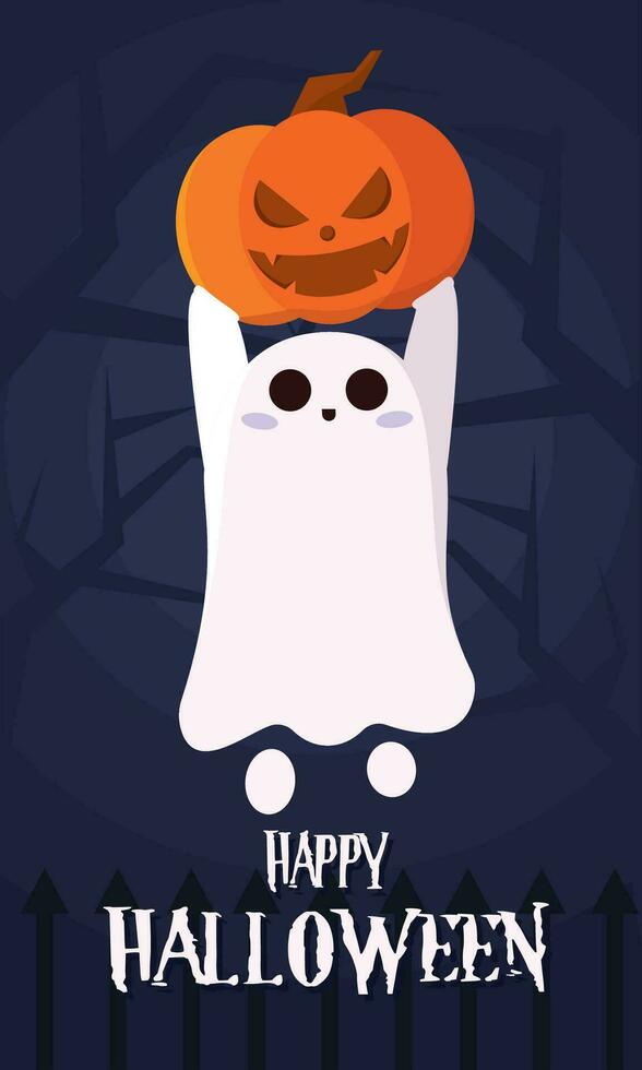 glücklich Halloween Poster süß Geist Karikatur Vektor Illustration