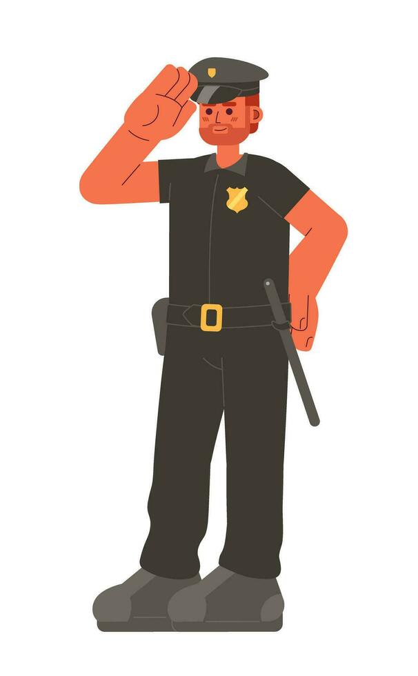 männlich Polizei Offizier lächelnd Karikatur eben Illustration. kaukasisch Erwachsene Polizist Job 2d Charakter isoliert auf Weiß Hintergrund. Polizist Uniform. Durchsetzung Gesetz und bestellen Szene Vektor Farbe Bild