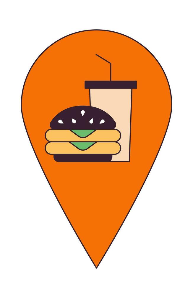 schnell Essen Restaurant Karte punktgenau 2d linear Karikatur Objekt. Fast Food Gebäude Ort Kennzeichen isoliert Linie Vektor Element Weiß Hintergrund. Hamburger Stand Stift Kartierung Farbe eben Stelle Illustration