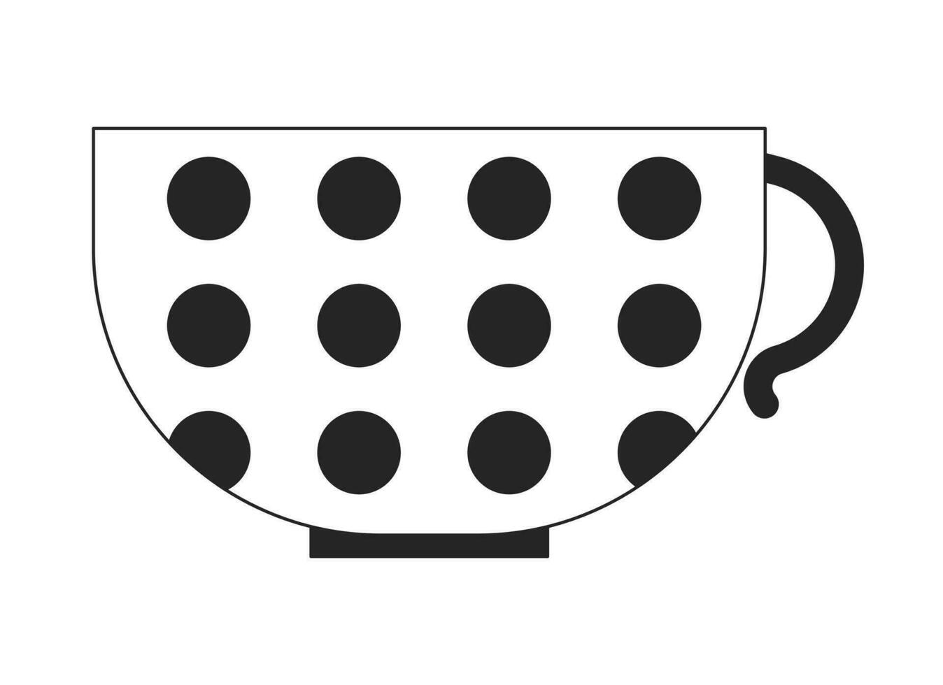 Polka Punkt groß runden Becher schwarz und Weiß 2d Linie Karikatur Objekt. Tasse zum Kaffee und Tee isoliert Vektor Gliederung Artikel. ungewöhnlich Keramik Teetasse, Küche Geschirr monochromatisch eben Stelle Illustration