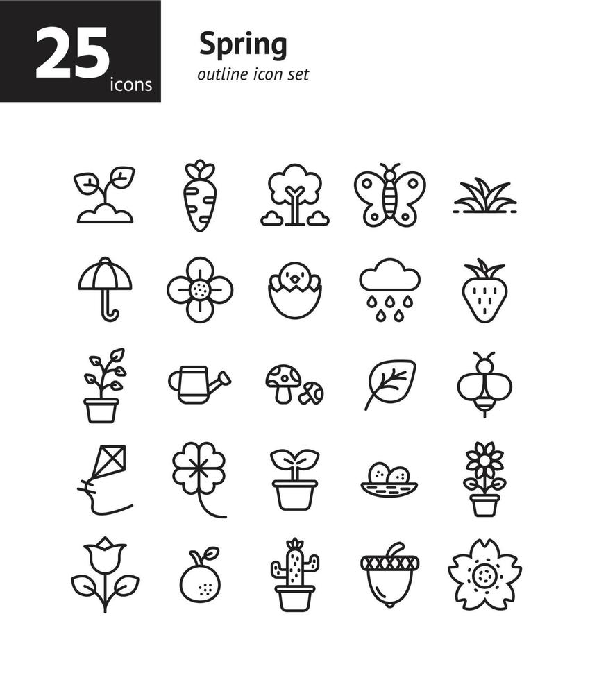 Frühling Umriss-Icon-Set. vektor