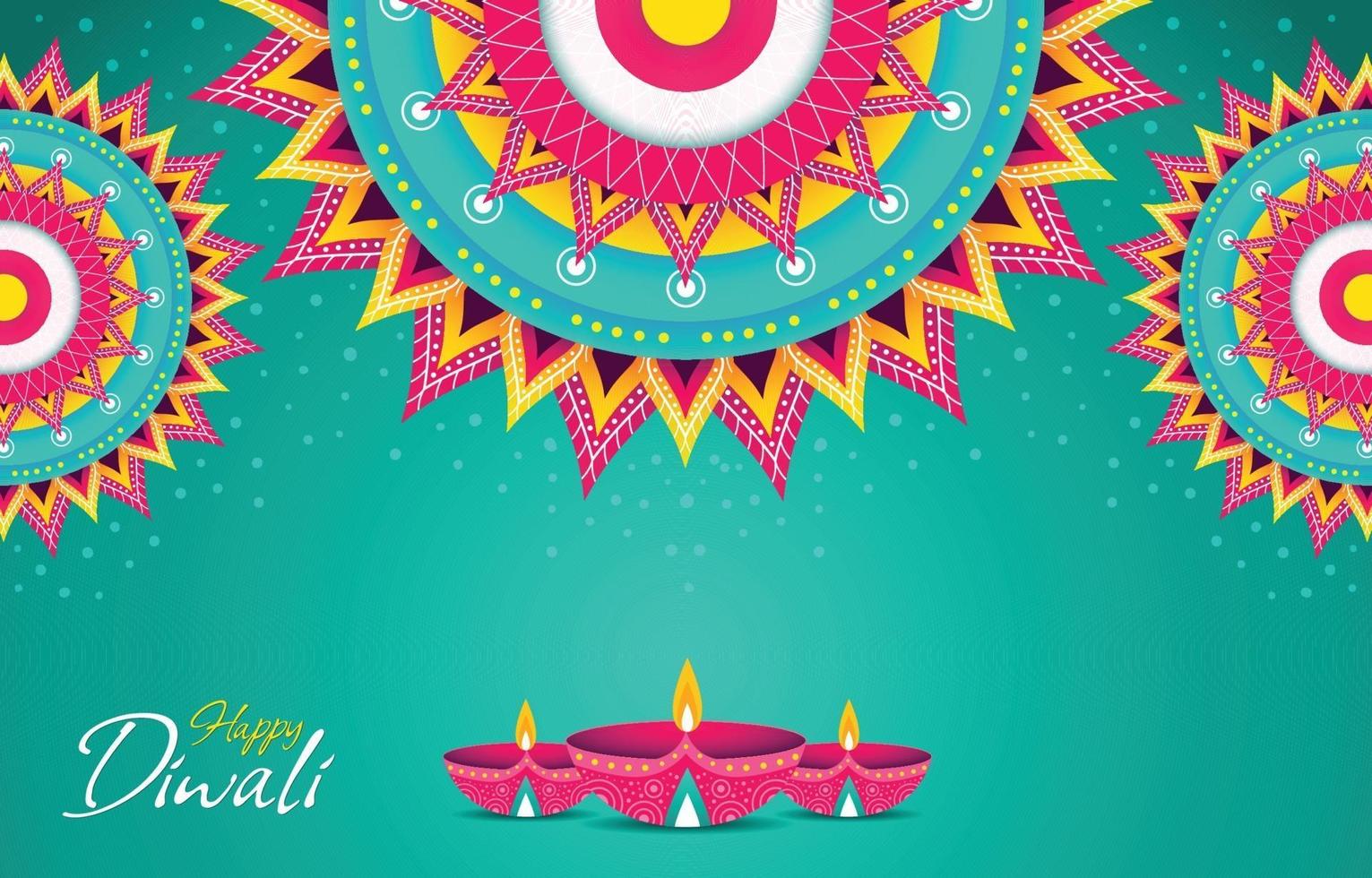 färgstarkt diwali -firande med färgstarkt mandalakoncept vektor