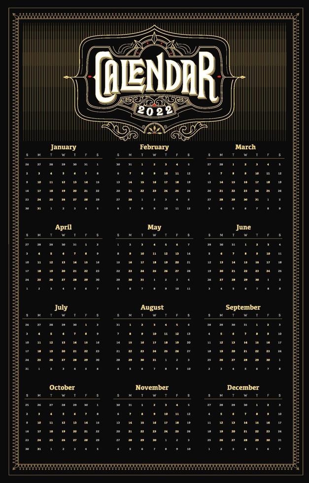 schwarz-goldener Vintage-Kalender vektor