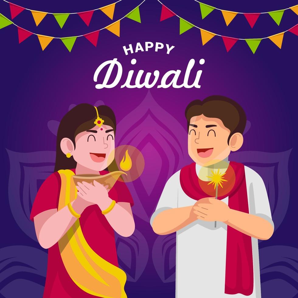 människor firar diwali festival vektor