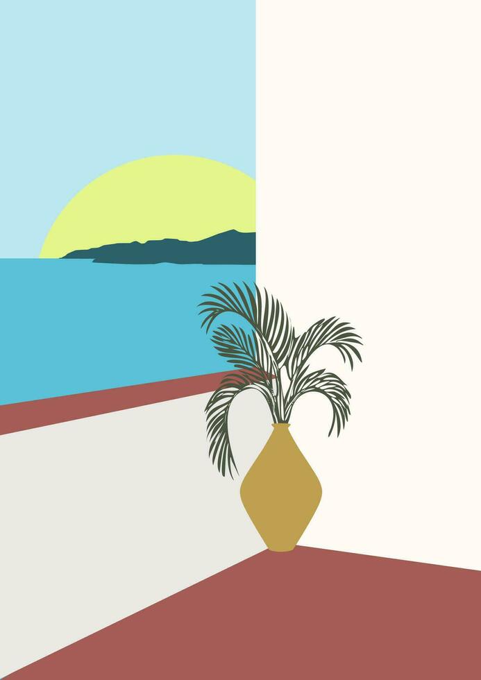 Sommer- Urlaub im Griechenland Poster Illustration. modern ästhetisch Kunst vektor