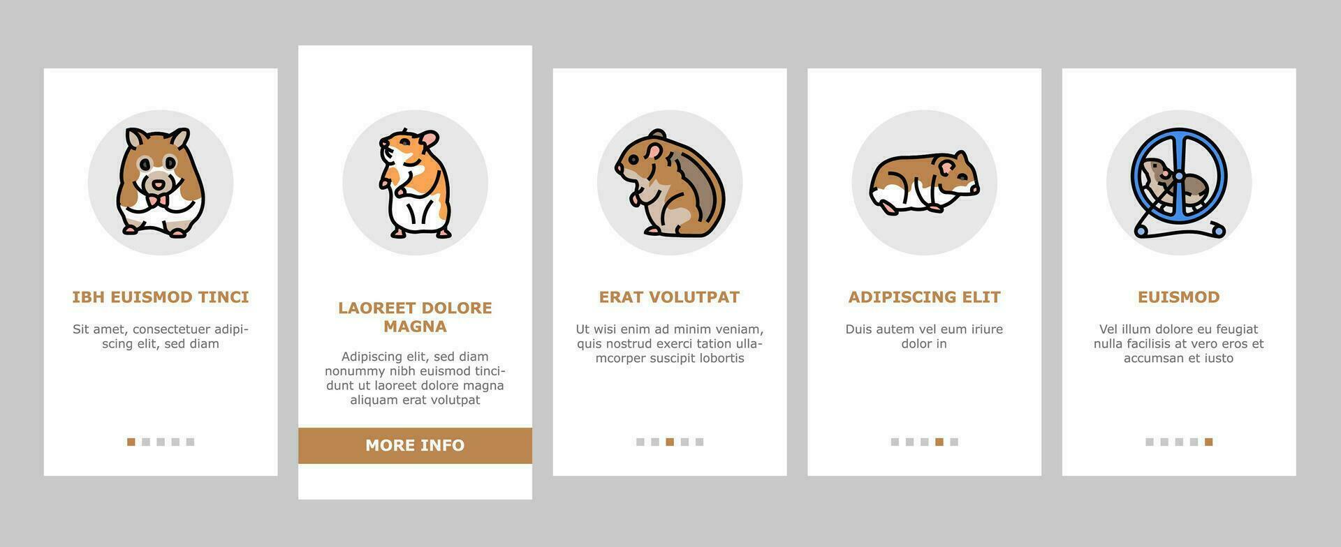hamster söt djur- sällskapsdjur onboarding ikoner uppsättning vektor