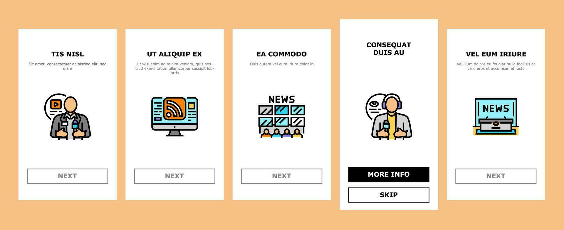 Nyheter företag kommunikation onboarding ikoner uppsättning vektor