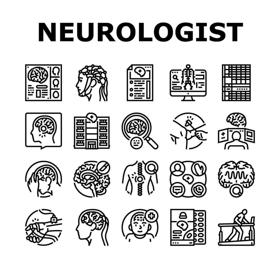 Gehirn Neurologe Arzt Symbole einstellen Vektor