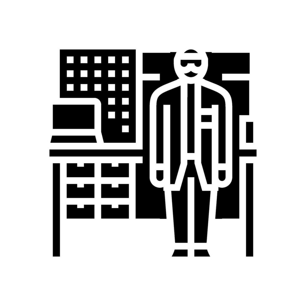 medizinisch Technologe beim Werkbank Glyphe Symbol Vektor Illustration