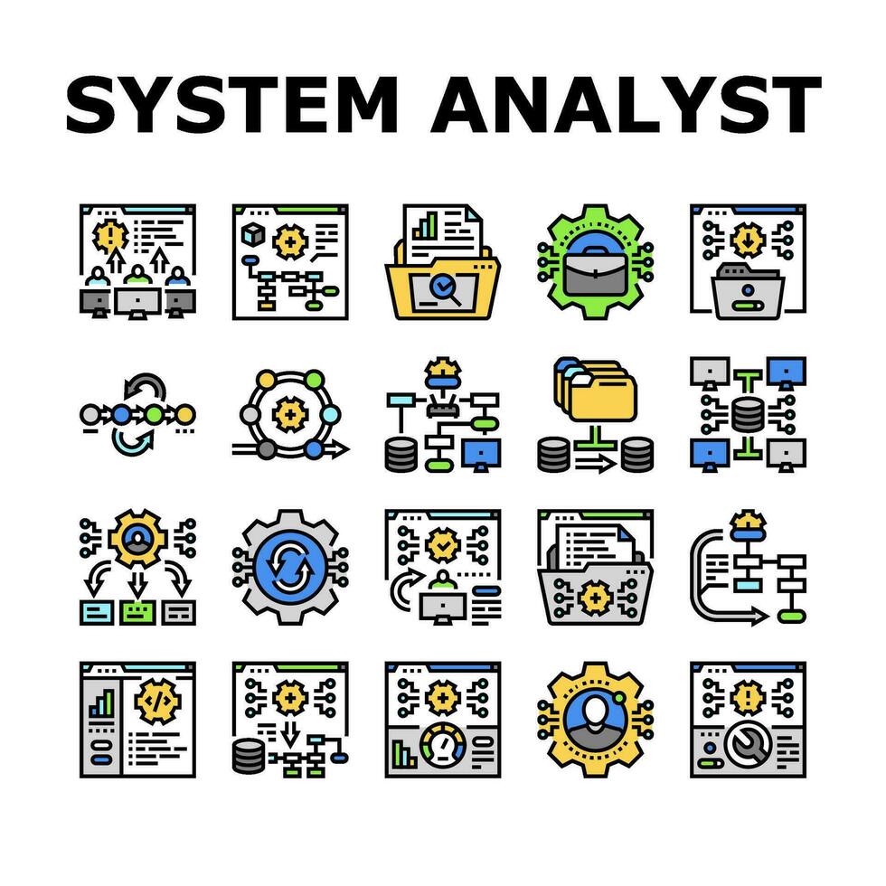 System Analytiker Daten Symbole einstellen Vektor
