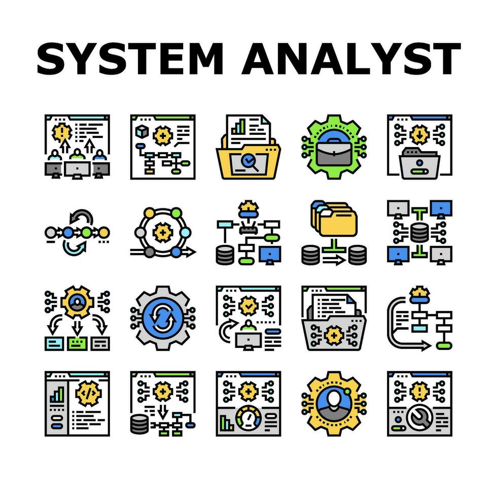 systemet analytiker data ikoner uppsättning vektor