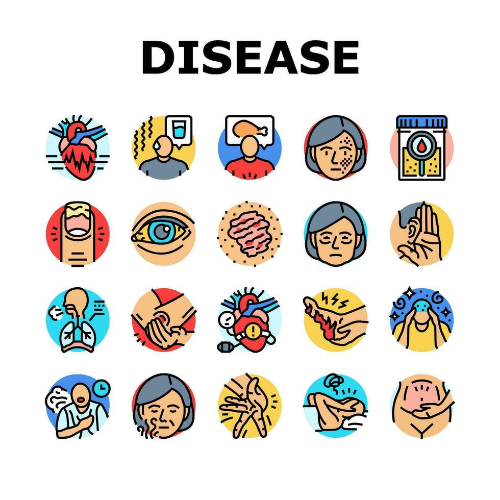Krankheit Symptom Gesundheit Symbole einstellen Vektor