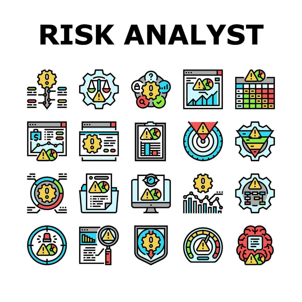 Risiko Analytiker Geschäft Symbole einstellen Vektor