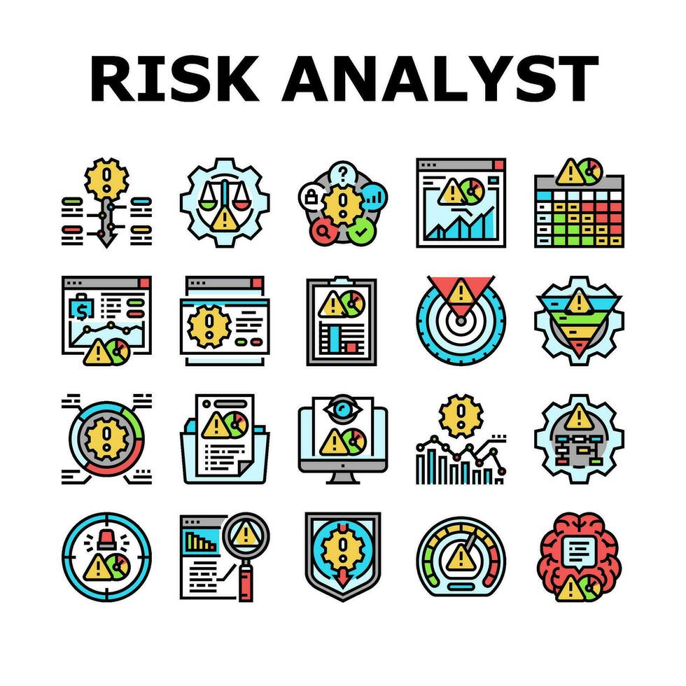 risk analytiker företag ikoner uppsättning vektor