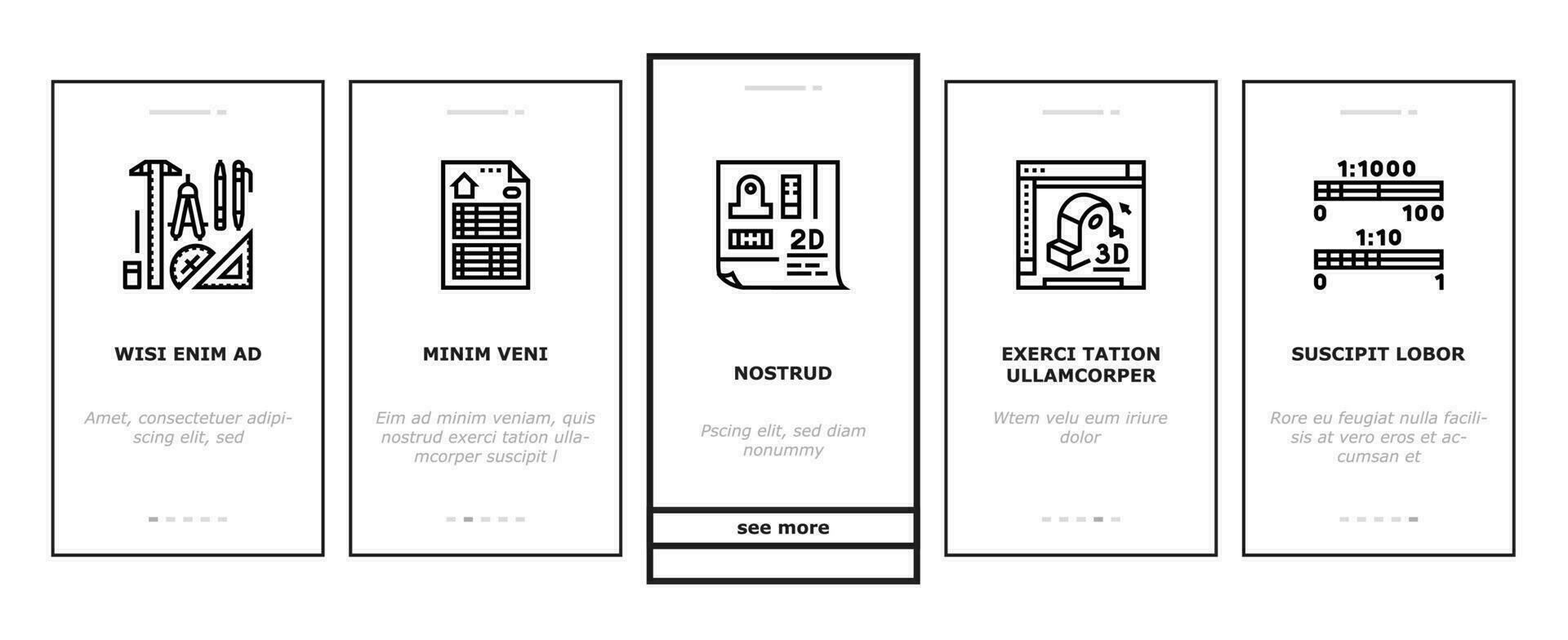 Ingenieur Konstruktion Architekt Onboarding Symbole einstellen Vektor