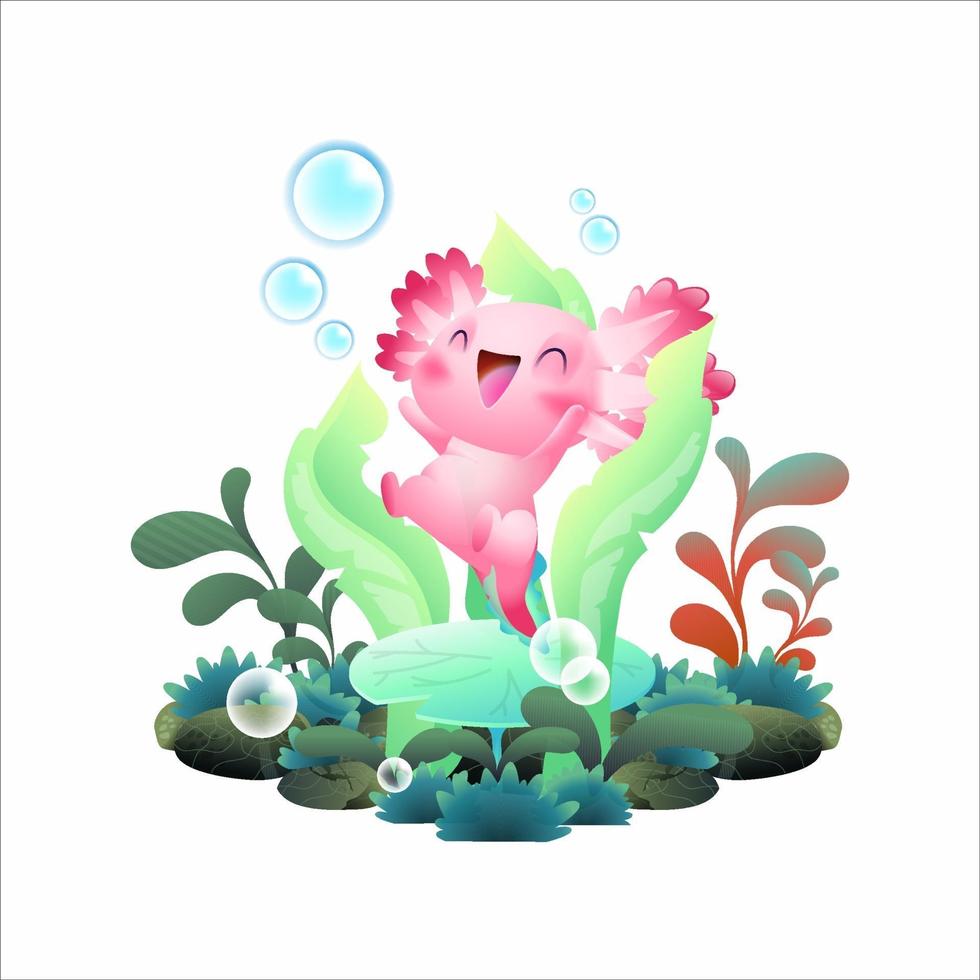 glad axolotl vektor illustration, söt rosa salamander