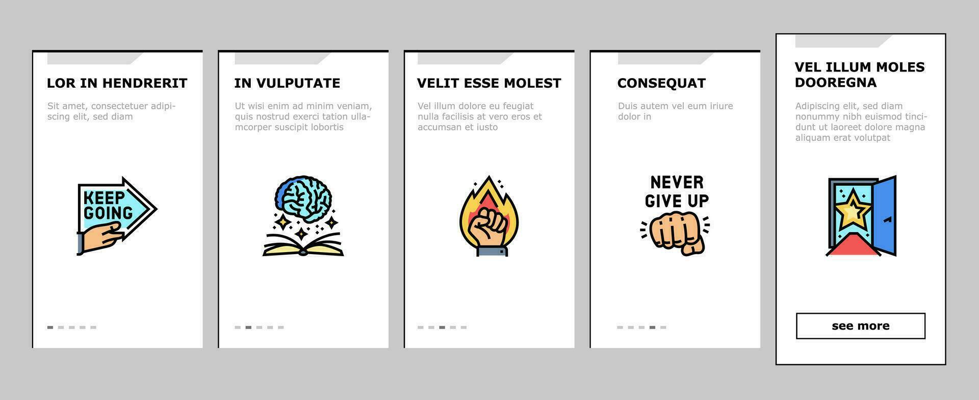 Motivation Erfolg Herausforderung Onboarding Symbole einstellen Vektor