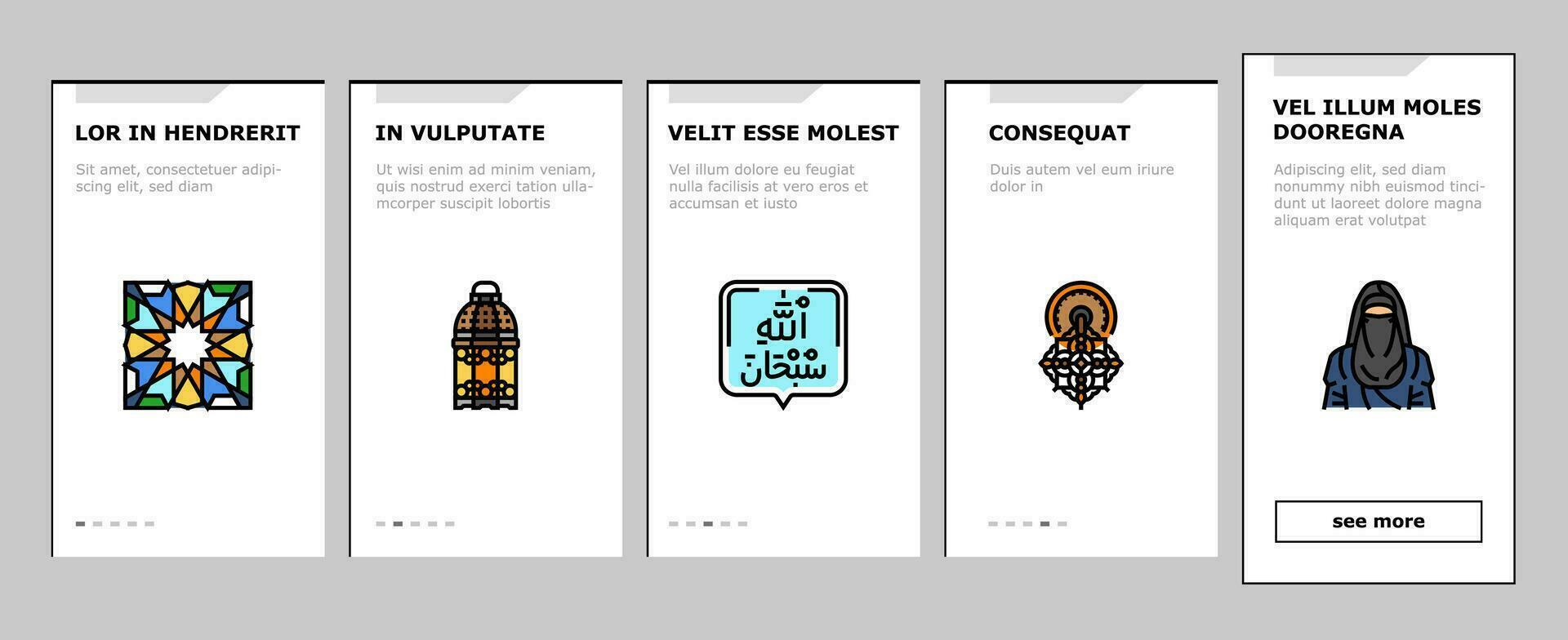 Ramadan Islam Muslim eid arabisch Onboarding Symbole einstellen Vektor