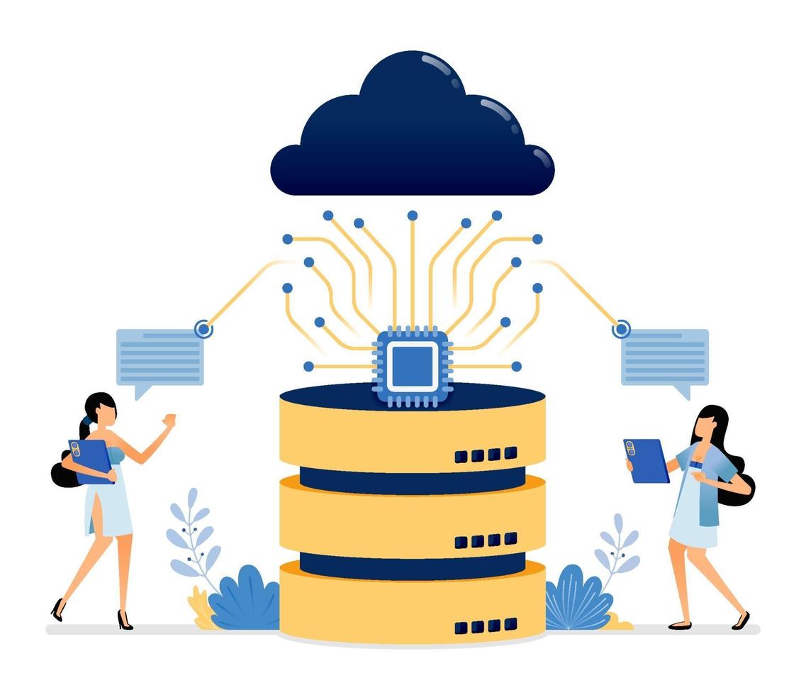 Cloud verbunden mit Mikrochip auf Hardware-Datenbank für die Kommunikation vektor