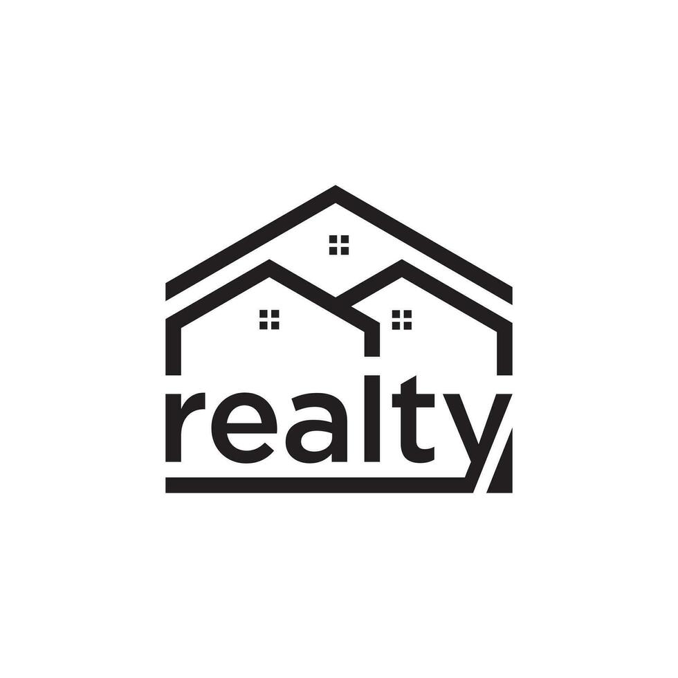 Immobilien Text mit Dach Logo Design Konzept isoliert auf Weiß Hintergrund. Vektor Illustration.