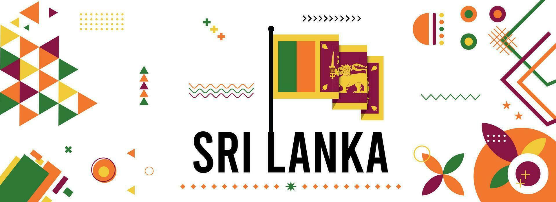 sri Lanka National oder Unabhängigkeit Tag Banner Design zum Land Feier. Flagge von sri Lanka mit modern retro Design und abstrakt geometrisch Symbole. Vektor Illustration