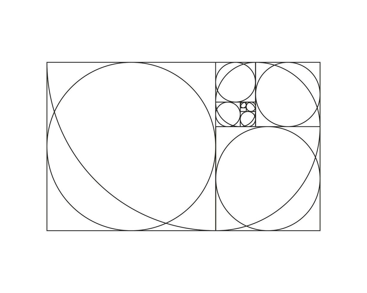 gyllene förhållande mall. metod gyllene sektion. Fibonacci array, tal. gyllene proportioner. vektor översikt illustration.