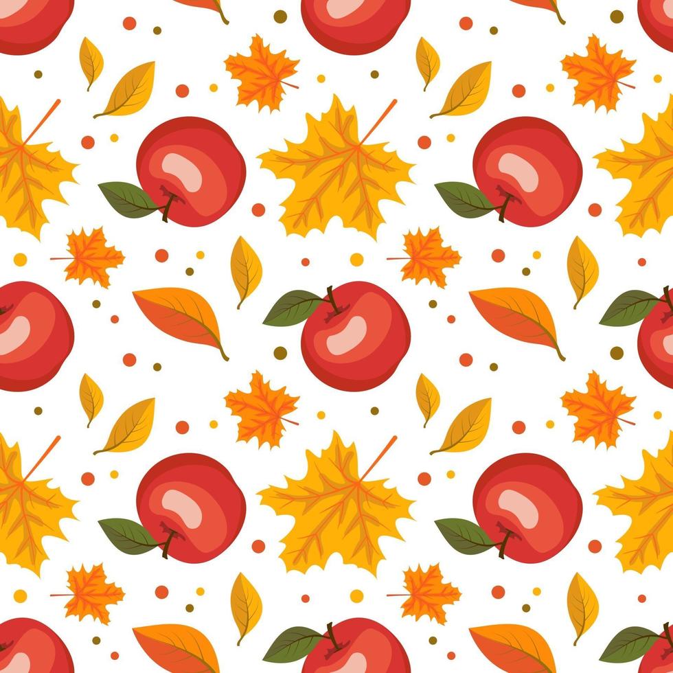 Herbst nahtlose Muster mit Ahornblättern und roten Äpfeln vektor
