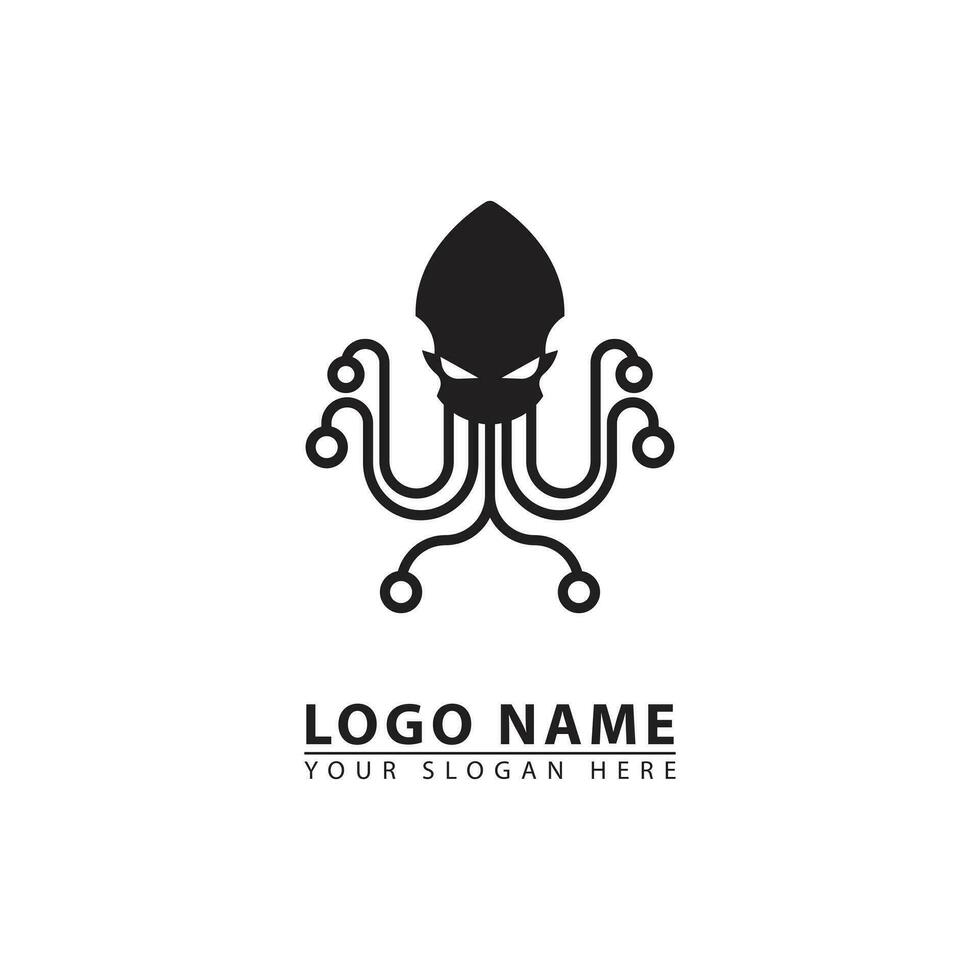 unik kombination logotyp av bläckfisk och teknologi vektor