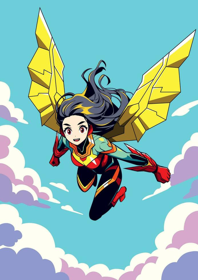 Tonårs kvinna manga superhjälte flygande vektor