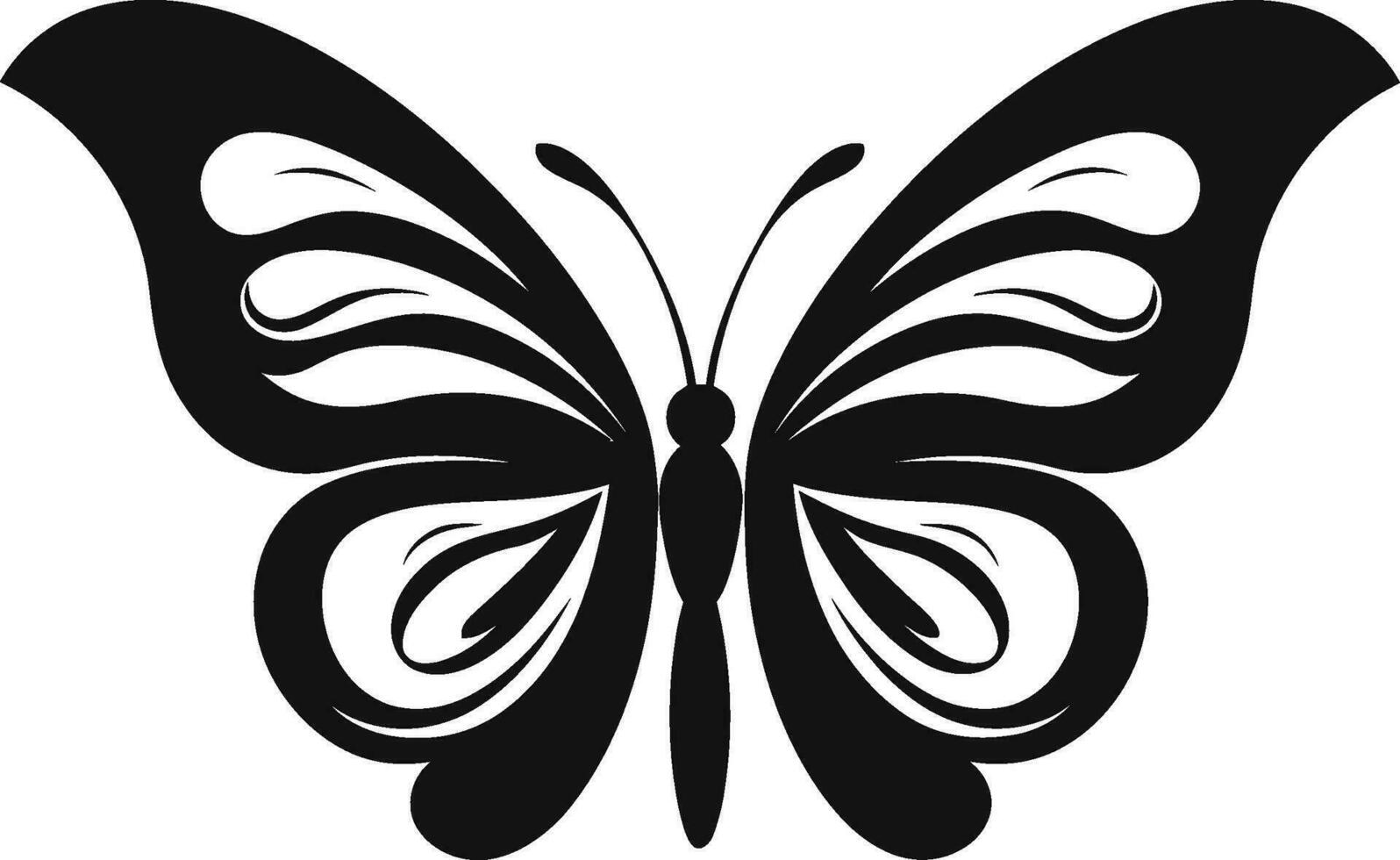 graciös och mystisk svart fjäril logotyp noir elegans i flyg fjäril emblem vektor