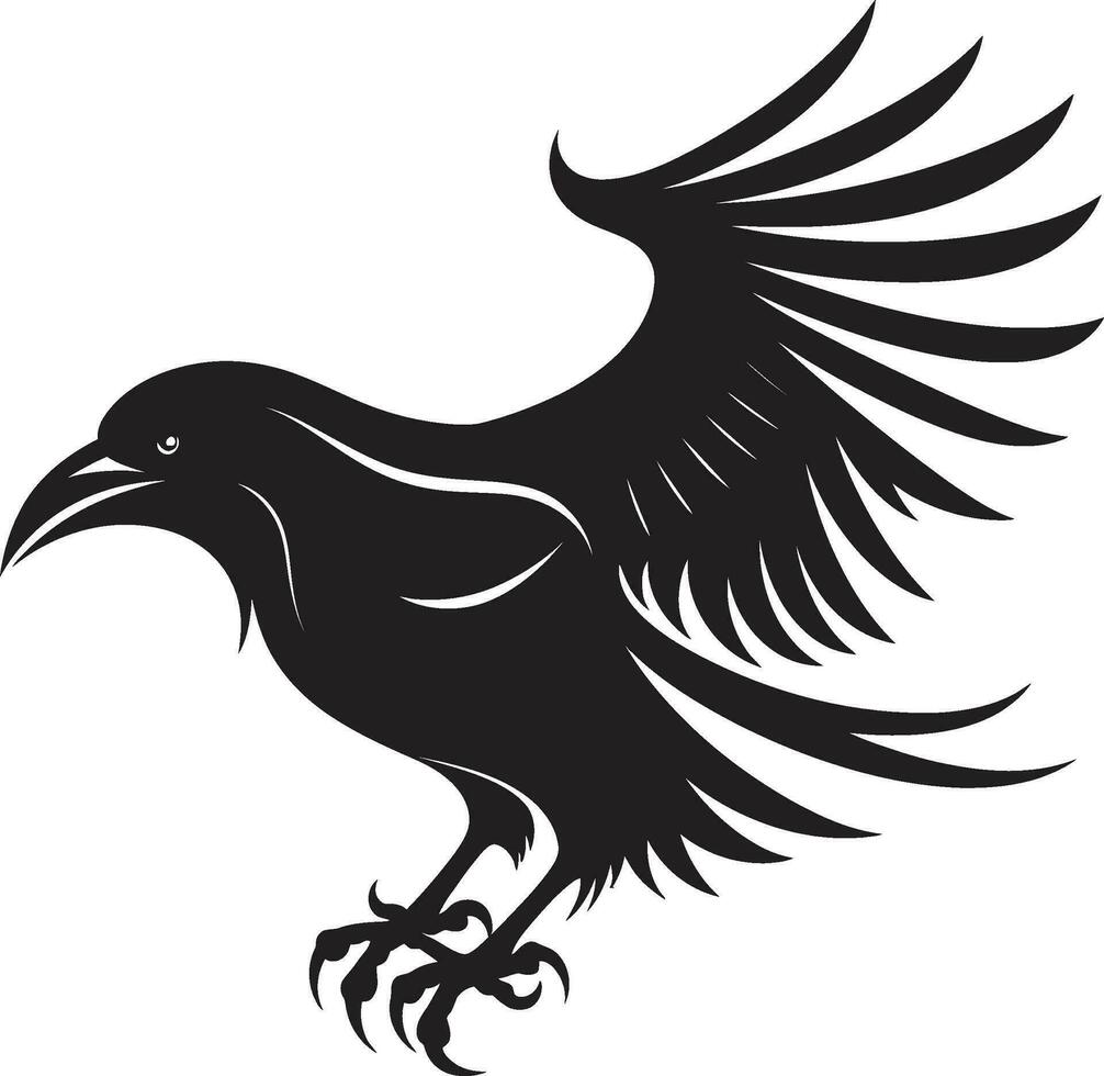 korp silhuett geometrisk mark eleganta kråka svartvit emblem vektor