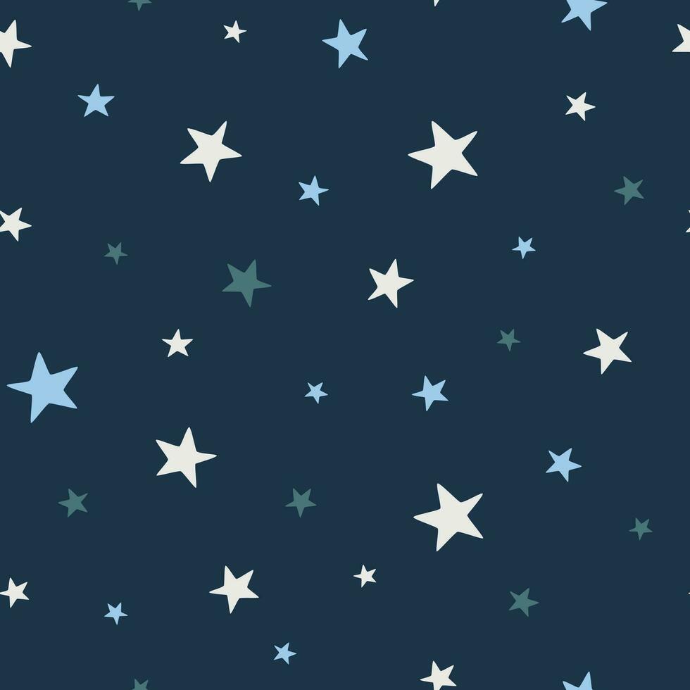 Weihnachten und Winter thematisch nahtlos Muster, mit Weiß und Blau Sterne auf dunkel Blau Hintergrund vektor