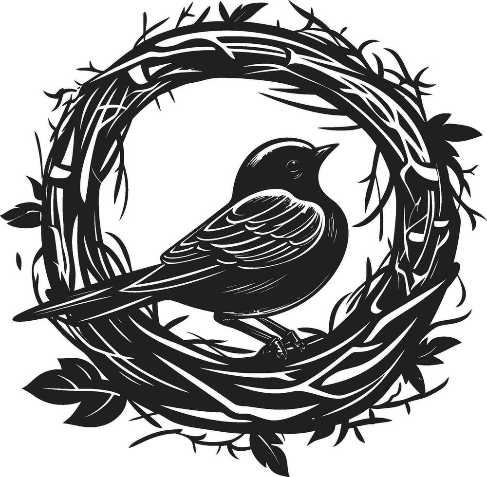 elegant Verschachtelung noir Vogel Nest Symbol eingebettet im Schatten schwarz Vogel Nest Kunst vektor