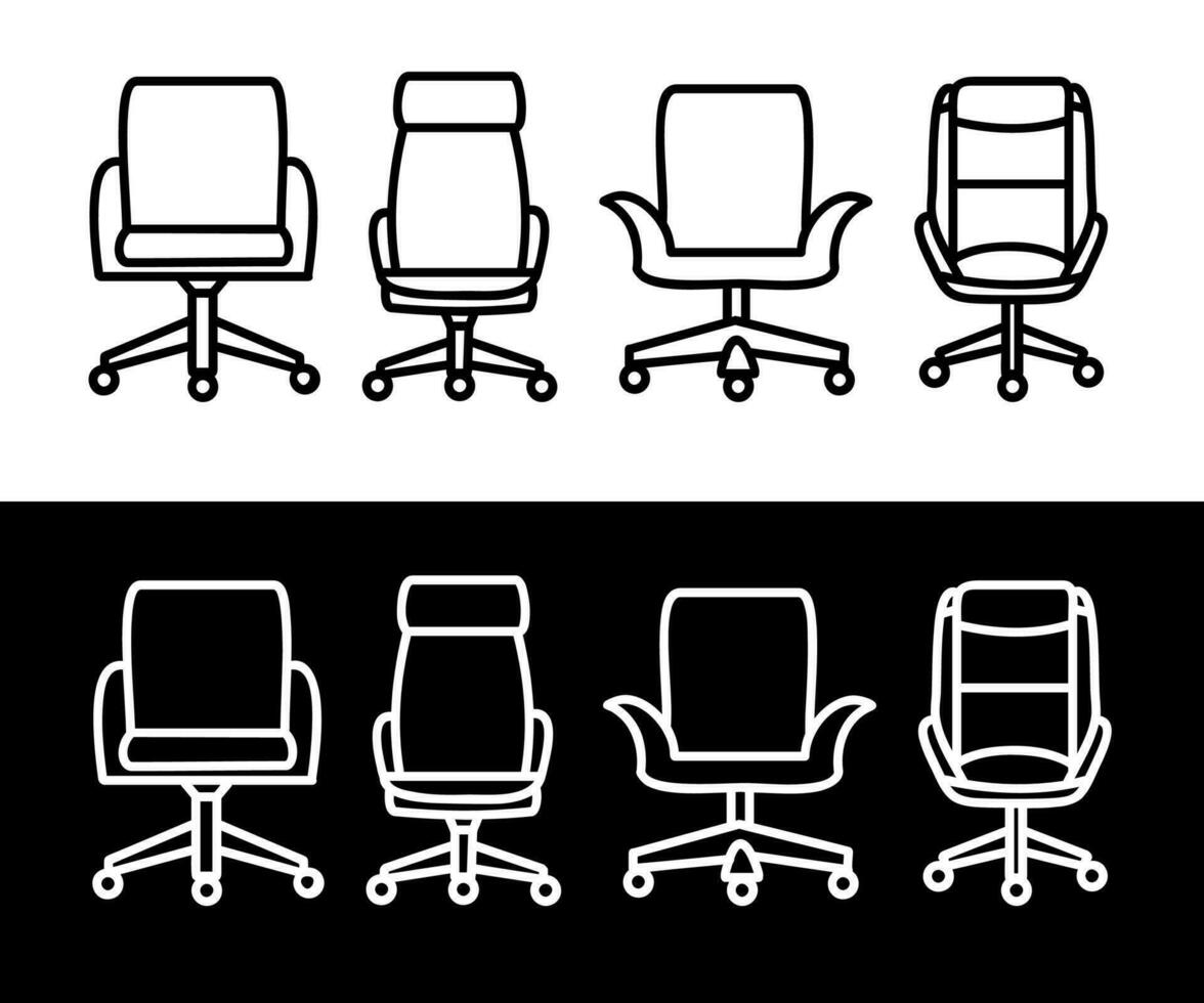 samling av stol möbel ikoner uppsättning, annorlunda former med svart och vit bakgrund, 2d, platt enkel vektor illustration.