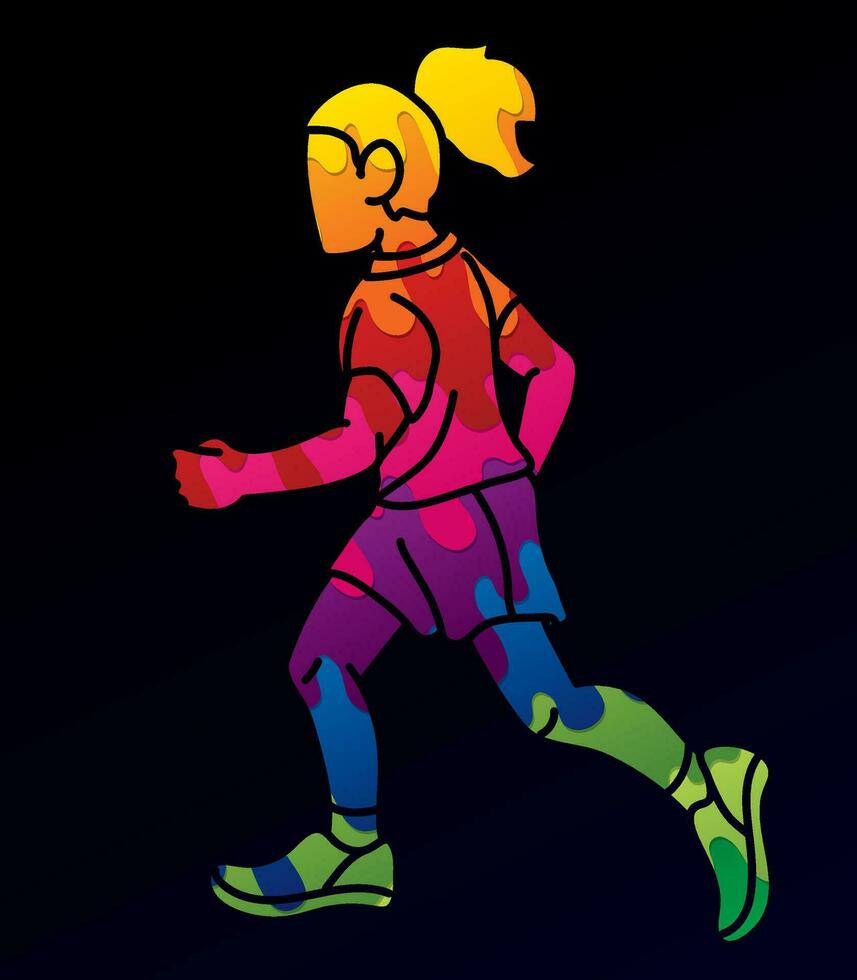 en flicka Start löpning verkan tecknad serie sport grafisk vektor