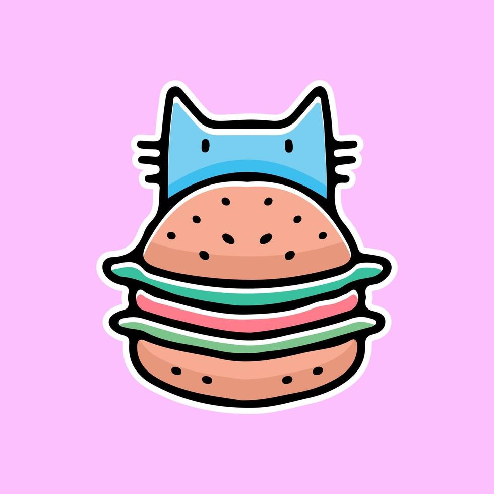 kawaii katt och hamburgare, illustration för klistermärken och t -shirt. vektor