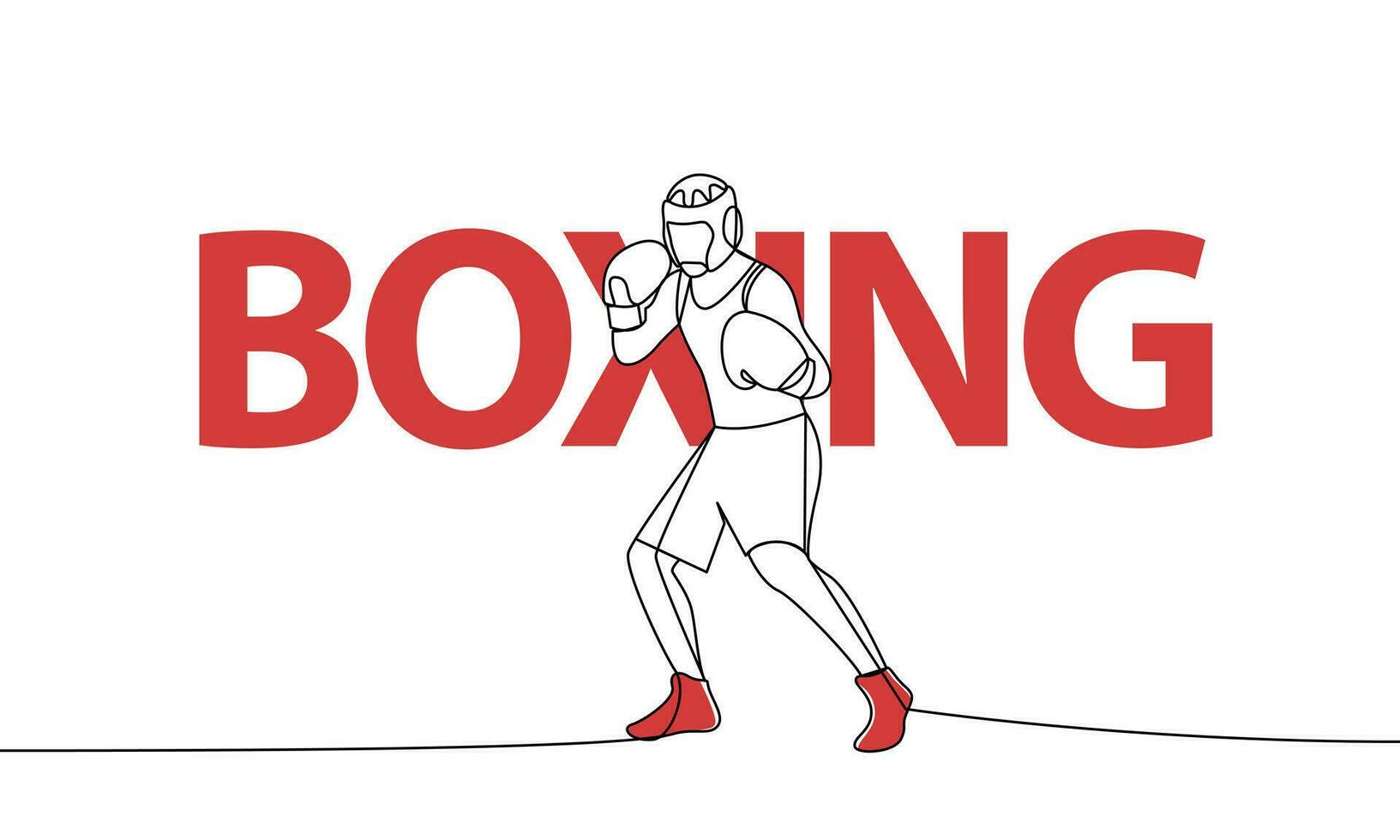 Single kontinuierlich Zeichnung von ein Boxer im ein Pose. Boxen. farbig Elemente und Titel. einer Linie Vektor Illustration