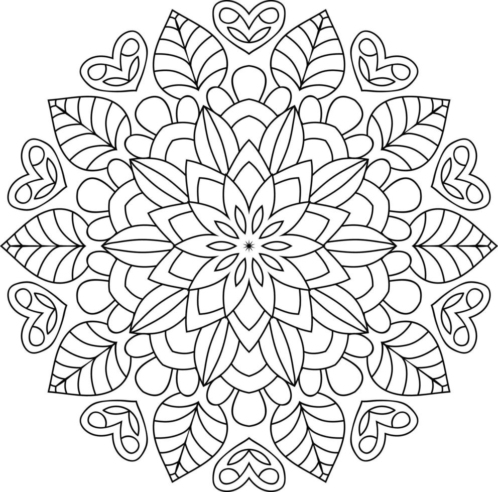 Einfache Doodle abgerundete Mandala-Design-Malbuchseiten für Erwachsene vektor