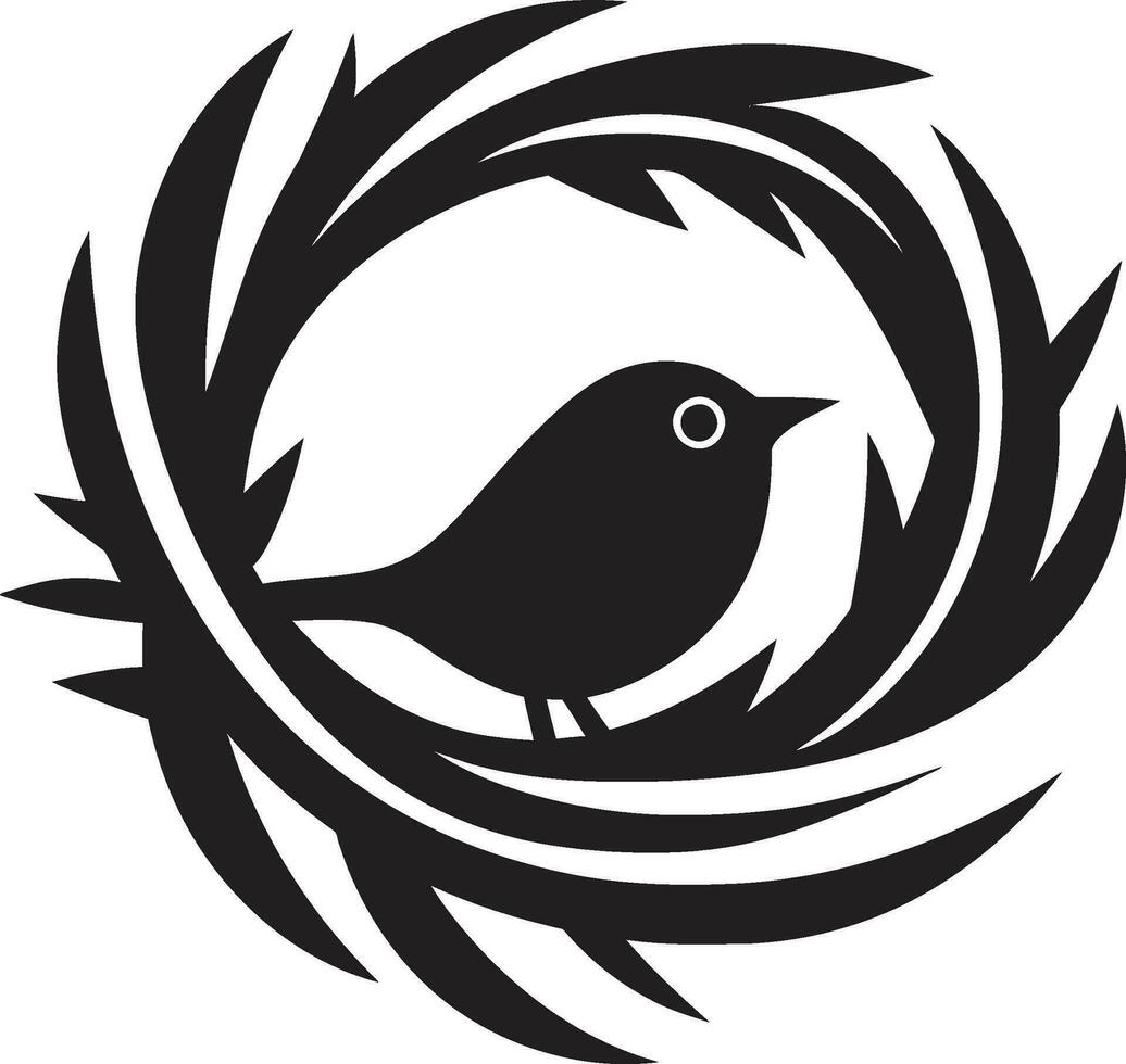 raffinerad antenn boning svart fågel bo emblem konstnärlig nesting svart vektor fågel bo symbol