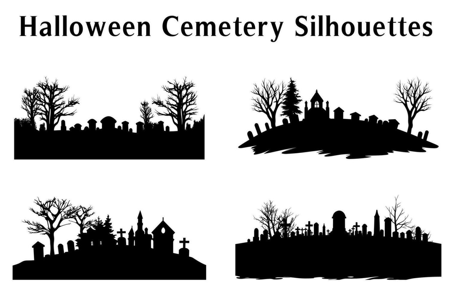 fri kyrkogård silhuett vektor illustration, halloween natt vektor bakgrund, skrämmande läskigt kyrkogård med gravar