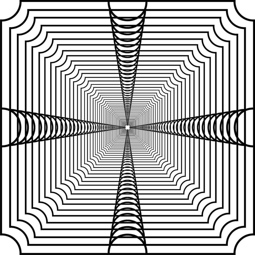 visuell av de optisk illusion skapas från fyrkant rader sammansättning, kan använda sig av för bakgrund, dekoration, tapet, bricka, matta mönster, modern motiv, samtida utsmyckad, eller grafisk design element vektor