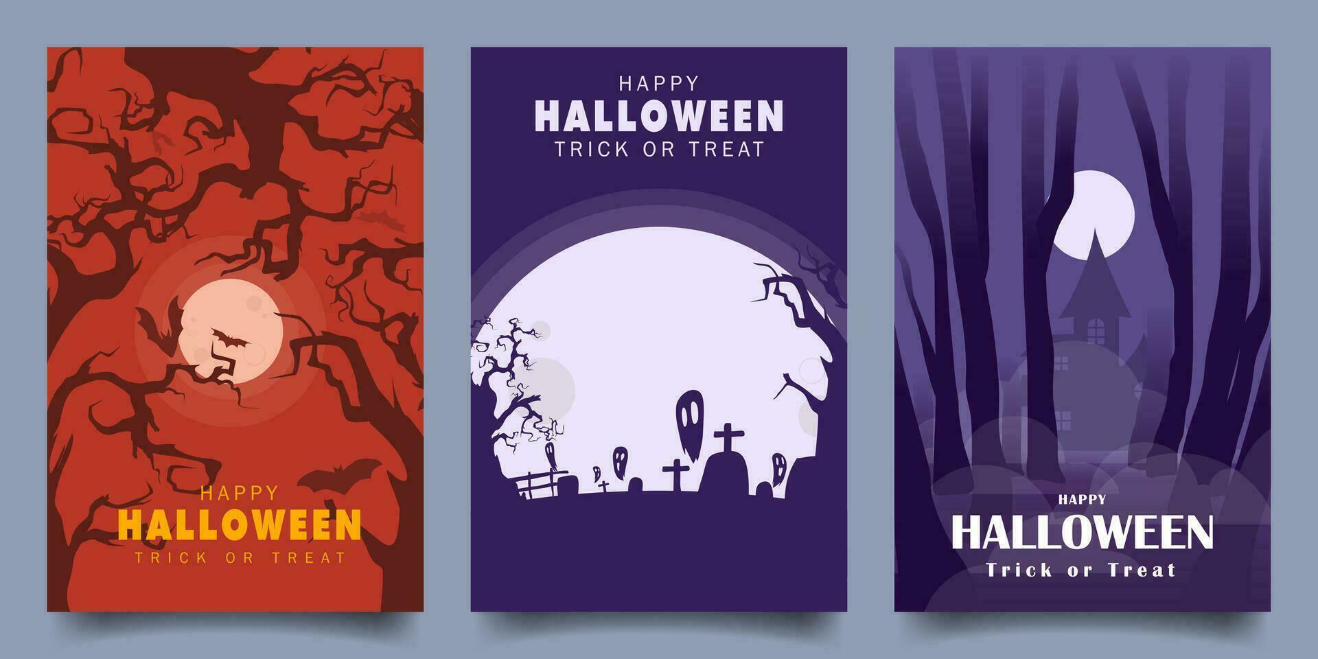 gespenstisch Halloween Vektor Design Illustration mit unheimlich Wald und Friedhof Szene. zum Karte, Banner, Poster, Sozial Medien, Beförderung