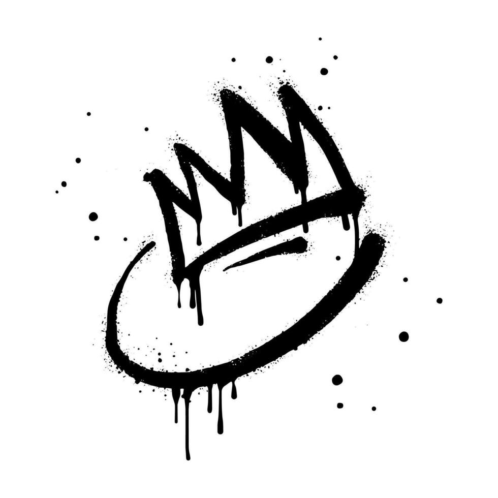 Sprühlackiertes Graffiti-Kronenschild in Schwarz auf Weiß. Krone Tropfsymbol. isoliert auf weißem Hintergrund. Vektor-Illustration vektor