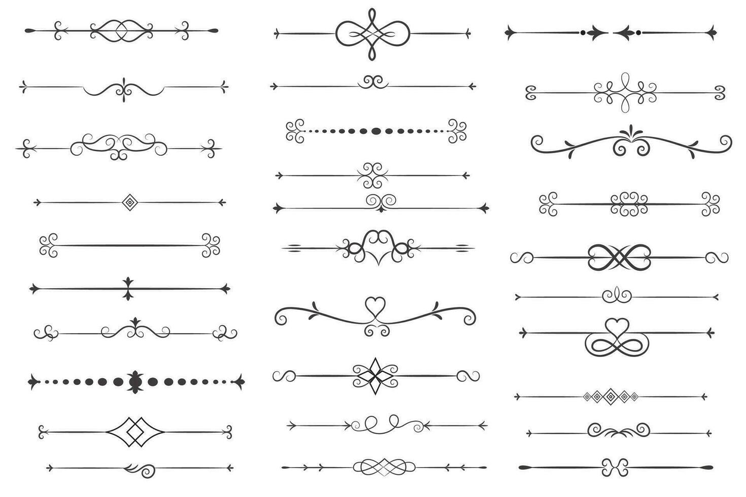 sida delare och design element. uppsättning av olika enkel svart delare design, blandad delare samling mall vektor. samling av blommig avdelare element mega dekoration för kalligrafi. vektor