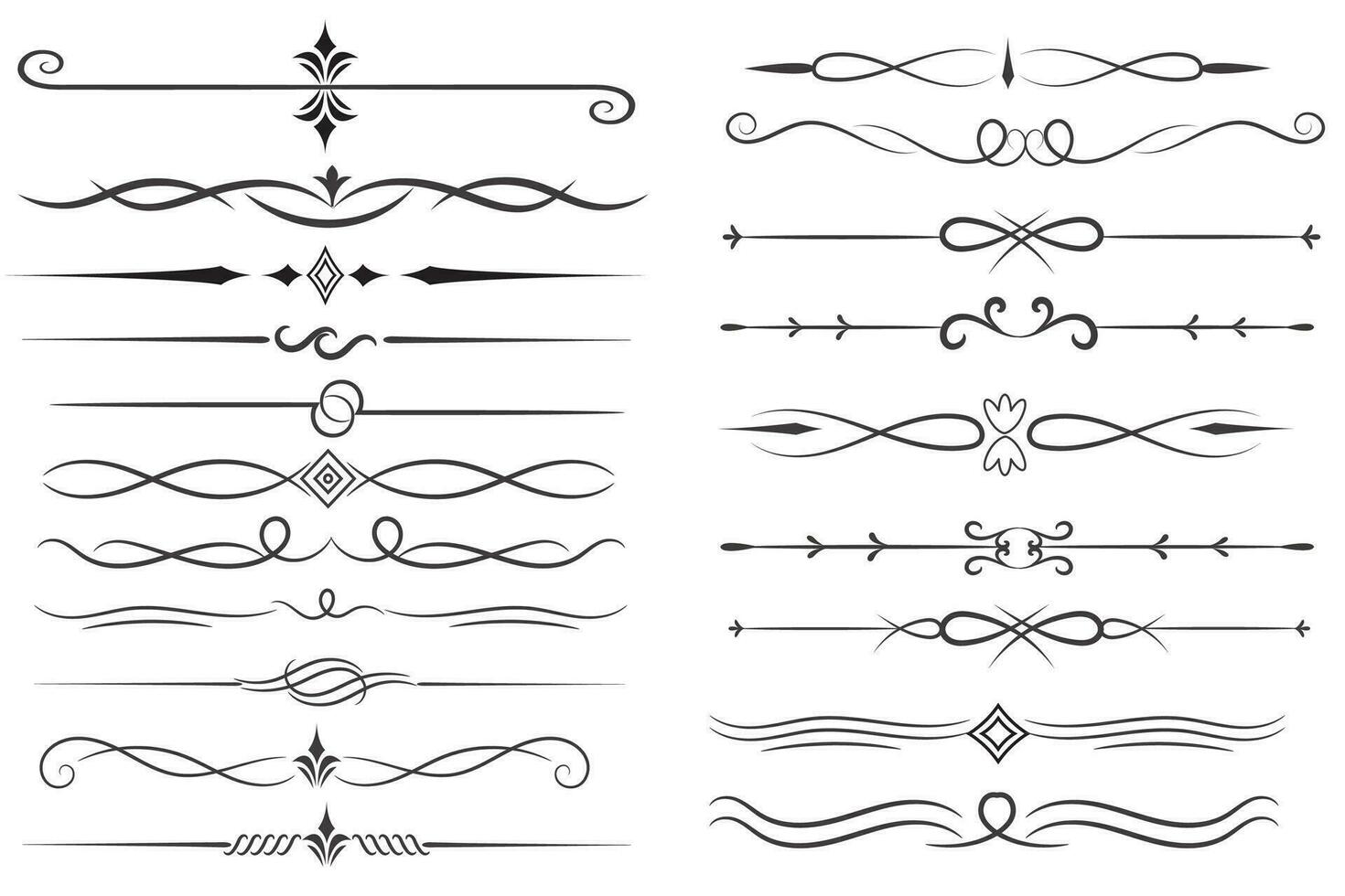 sida delare och design element. uppsättning av olika enkel svart delare design, blandad delare samling mall vektor. samling av blommig avdelare element mega dekoration för kalligrafi. vektor