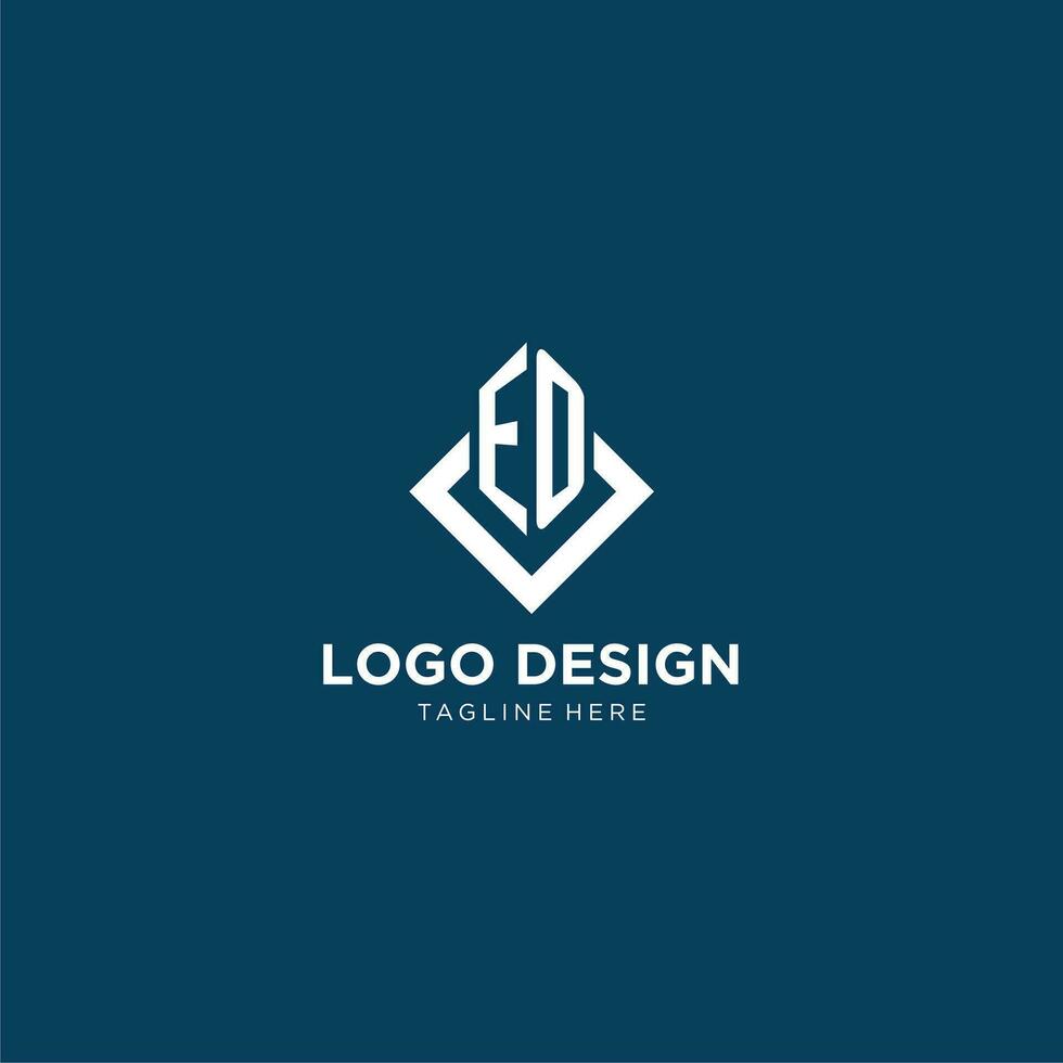 första eo logotyp fyrkant romb med rader, modern och elegant logotyp design vektor