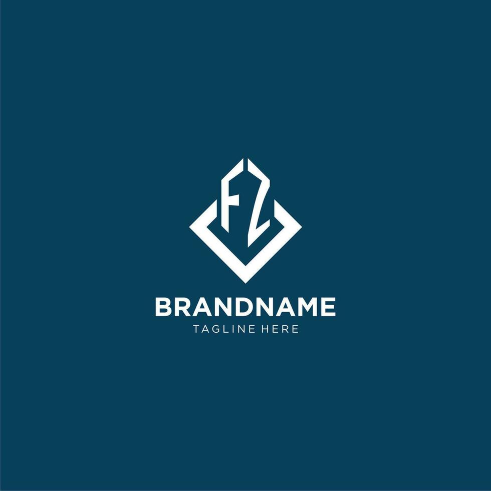 Initiale fz Logo Platz Rhombus mit Linien, modern und elegant Logo Design vektor