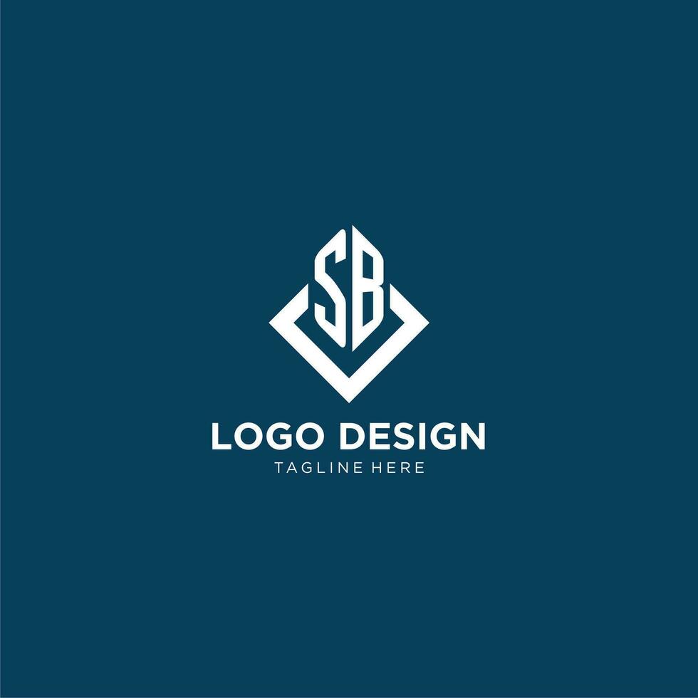 första sb logotyp fyrkant romb med rader, modern och elegant logotyp design vektor
