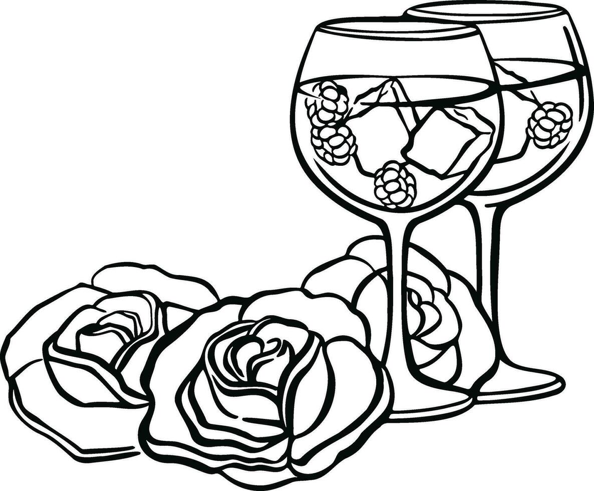 festlig rosa champagne med glasögon, is och hallon och ro illustration vektor